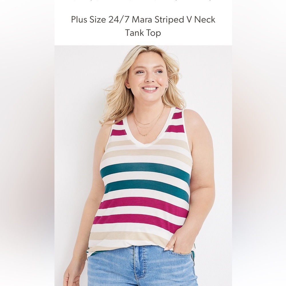 Plus Size 24/7 Mara Striped V Neck Tank Top Size‎ 3X
